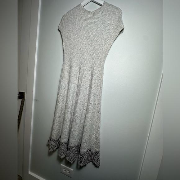 Anthropologie Feather Bone Oda  Crochet Wool Alpaca Blend  Sweater Gray  Dress M - Picture 12 of 17